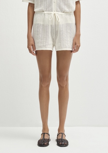  Mavi Dokulu Ekru Şort 1410223-70057