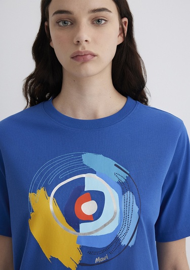  Mavi Nazar Boncuğu Baskılı Lacivert Tişört Crop / Kısa Kesim 1613450-88121