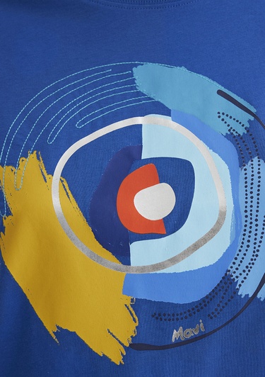  Mavi Nazar Boncuğu Baskılı Lacivert Tişört Crop / Kısa Kesim 1613450-88121