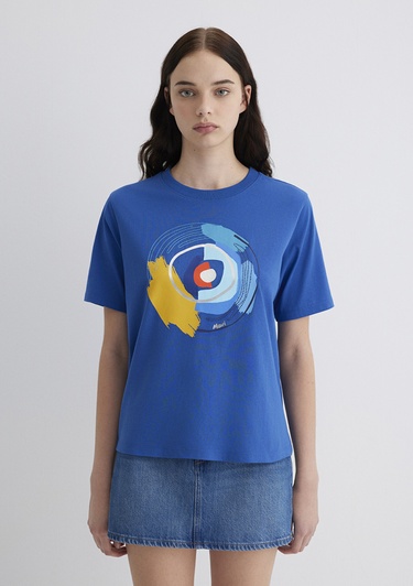  Mavi Nazar Boncuğu Baskılı Lacivert Tişört Crop / Kısa Kesim 1613450-88121