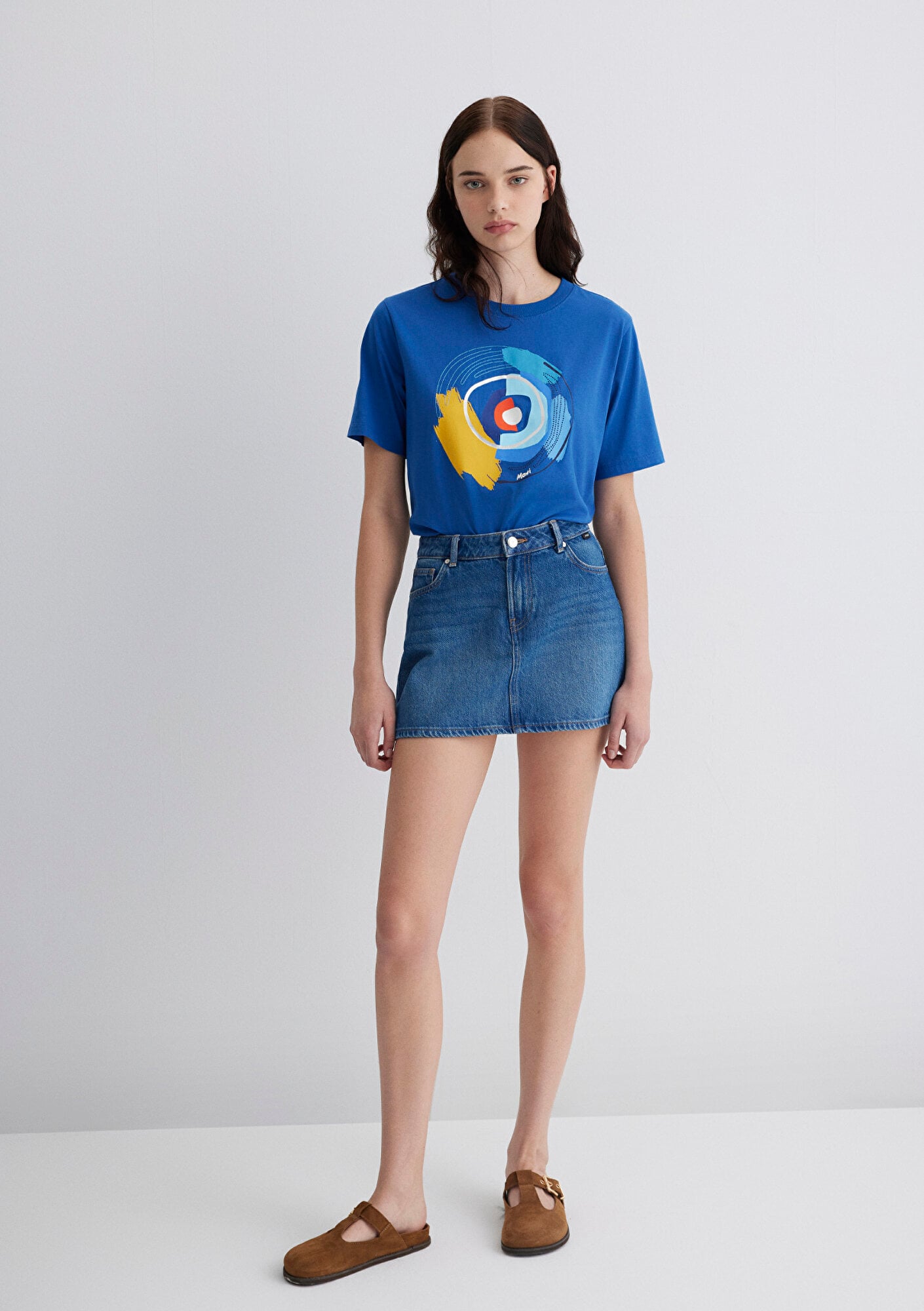  Mavi Nazar Boncuğu Baskılı Lacivert Tişört Crop / Kısa Kesim 1613450-88121