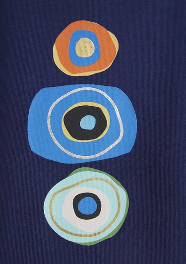  Mavi Nazar Boncuğu Baskılı Lacivert Tişört Crop / Kısa Kesim 1613443-70495