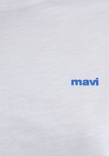  Mavi Baskılı Beyaz Tişört Crop / Kısa Kesim 1613434-620