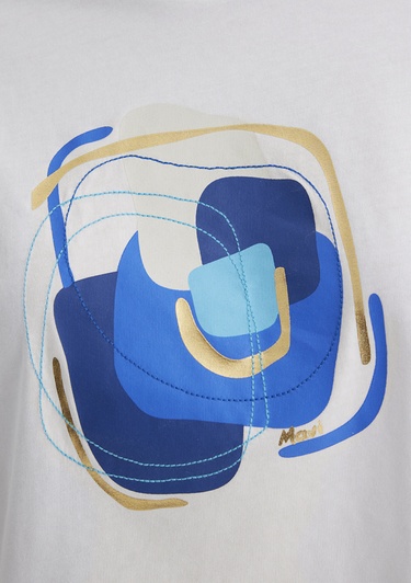  Mavi Nazar Boncuğu Baskılı Beyaz Tişört  1613446-70057