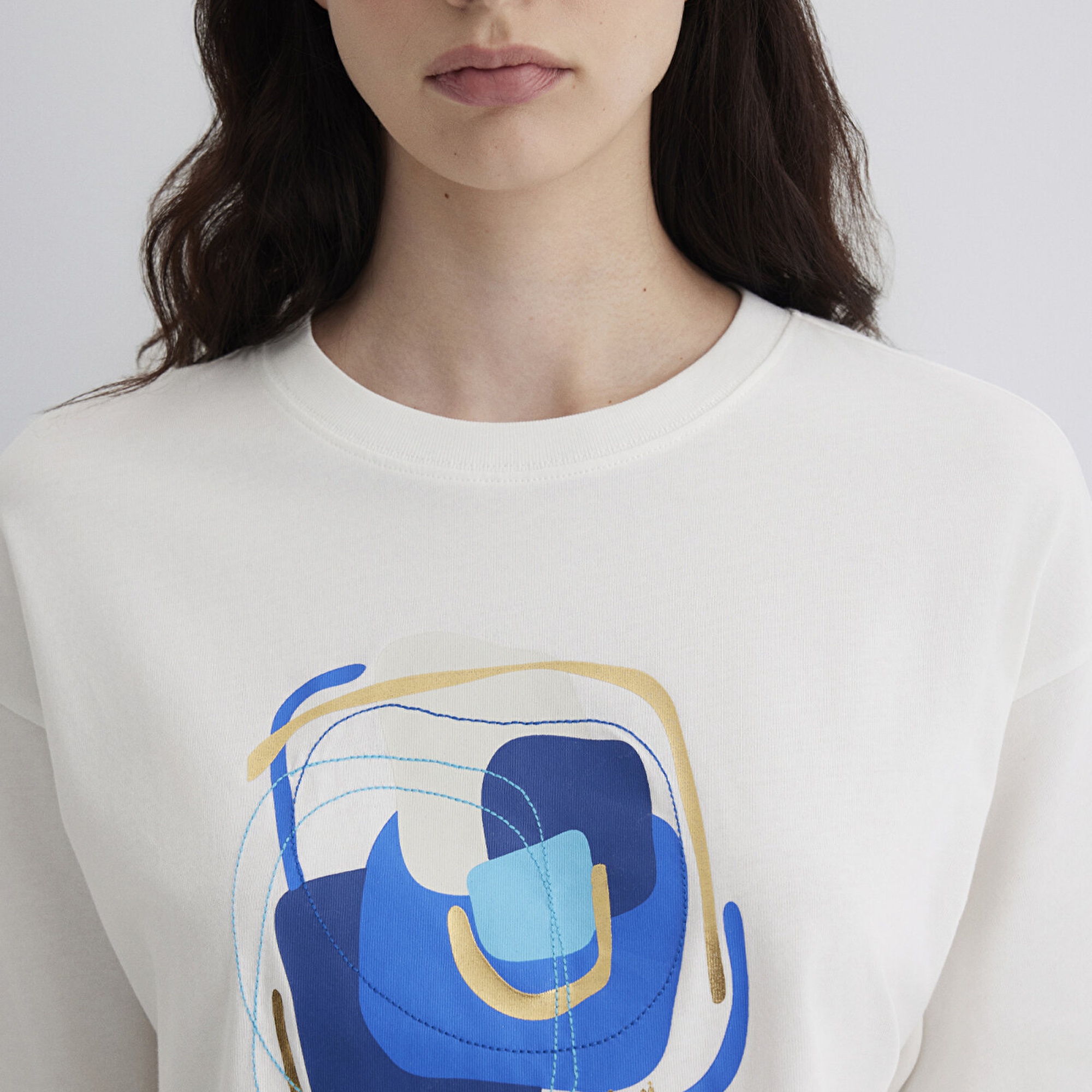 Mavi Nazar Boncuğu Baskılı Beyaz Tişört  1613446-70057