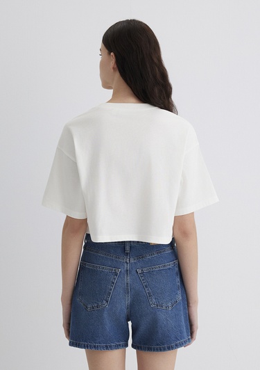  Mavi Nazar Boncuğu Baskılı Beyaz Tişört  1613446-70057