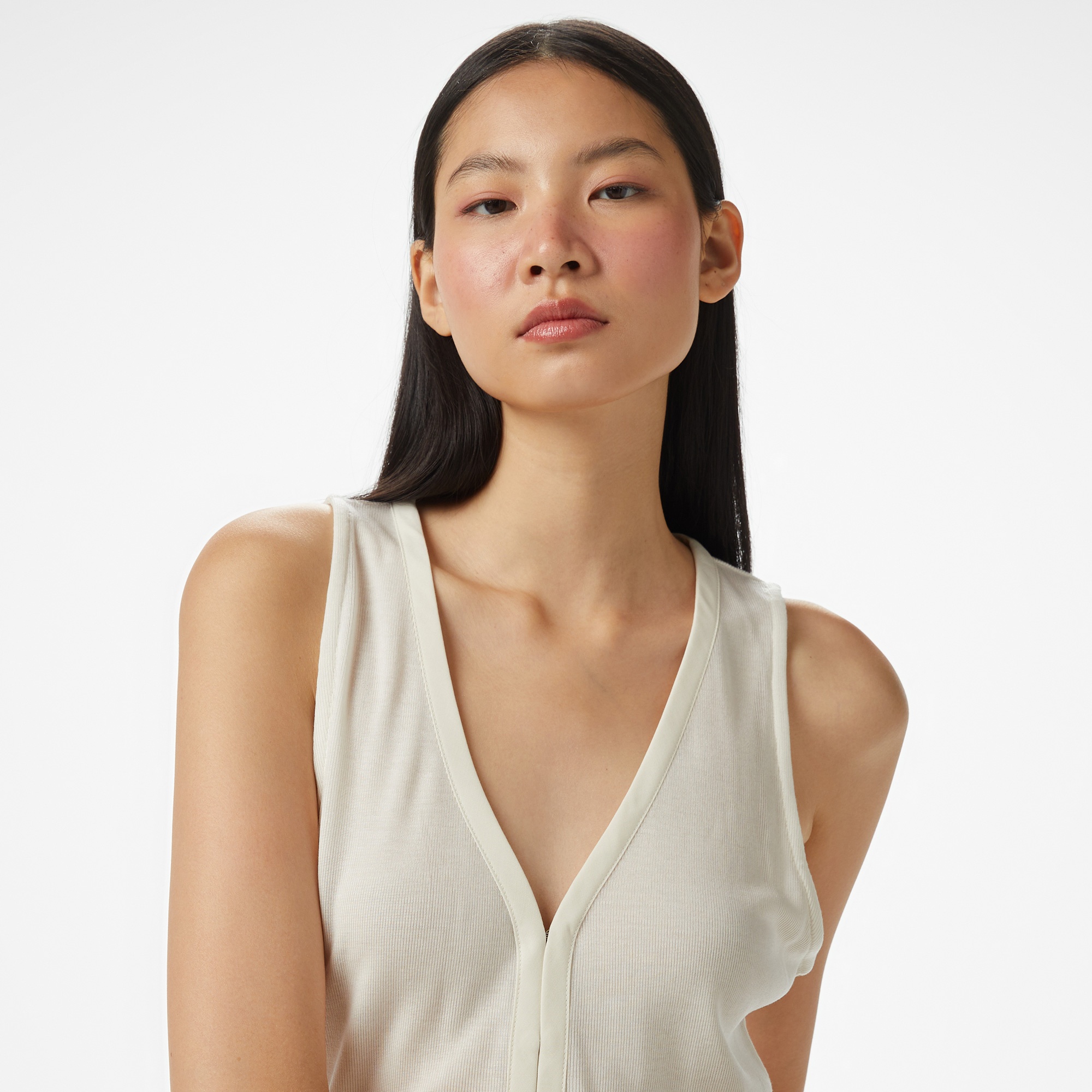 Calvin Klein Soft Touch Cardigan Kadın Beyaz Kolsuz T-Shirt