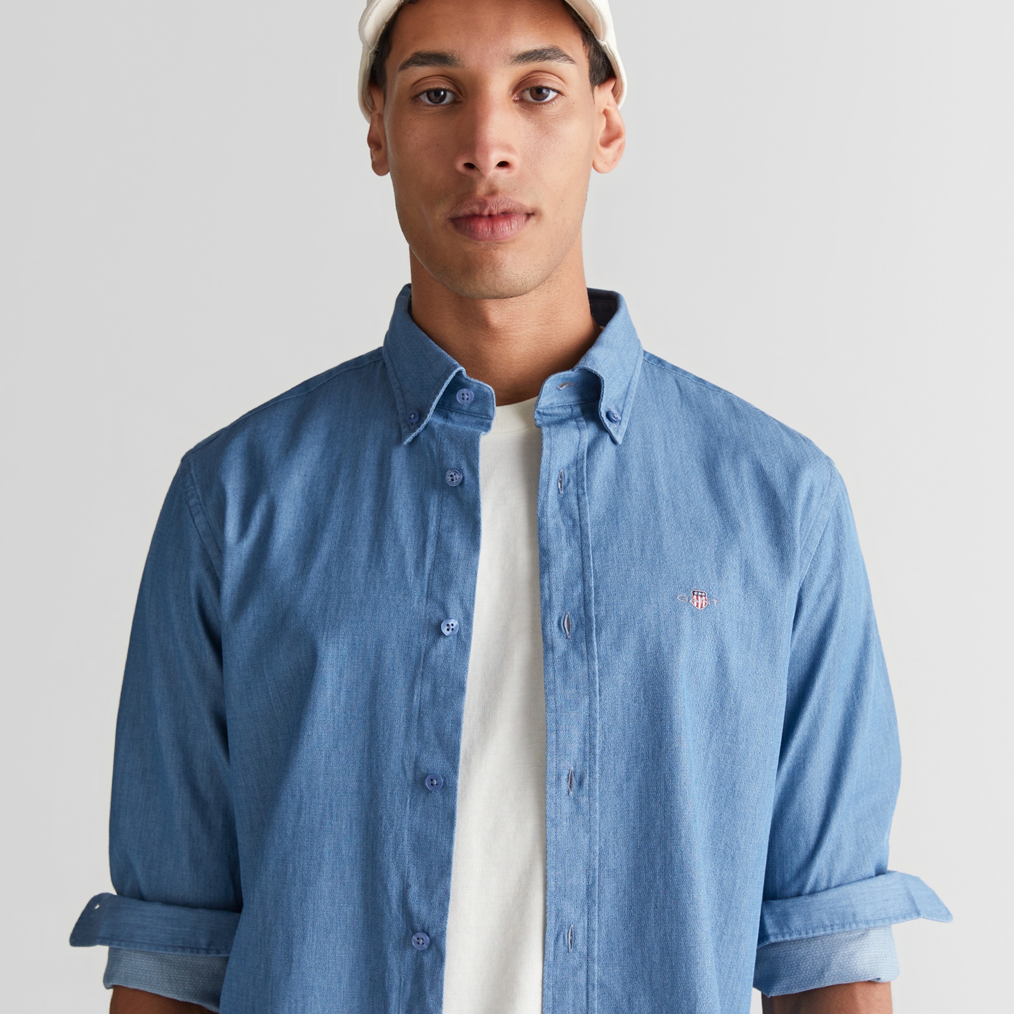 GANT Erkek Krem Regular Fit Bisiklet Yaka Logolu T-Shirt