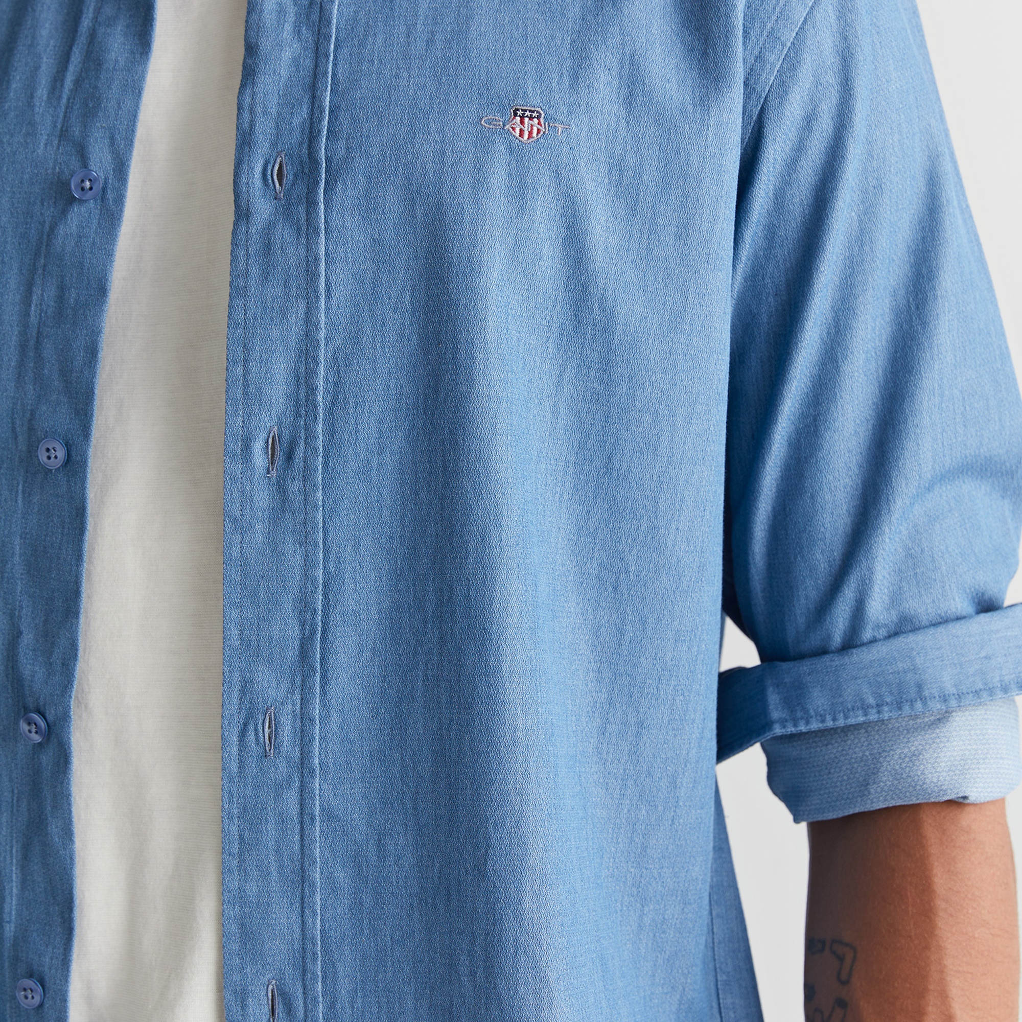 GANT Erkek Krem Regular Fit Bisiklet Yaka Logolu T-Shirt