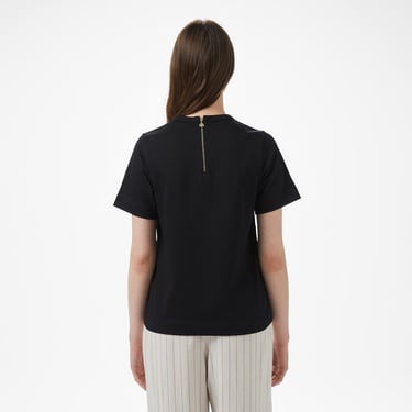  Brooks Brothers Bisiklet Yaka Arkası Fermuarlı Kadın Siyah T-Shirt