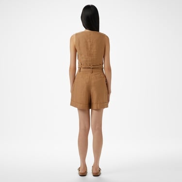  Brooks Brothers Metal Logolu Duble Paça Pileli Keten Kadın Kahverengi Şort