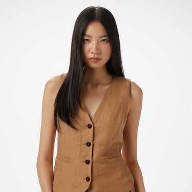  Brooks Brothers Mono Kapama Keten Kadın Kahverengi Yelek