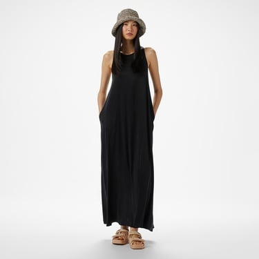  Brooks Brothers Arkası Metal Tokalı Maxi Boy Cupro Kadın Siyah Elbise