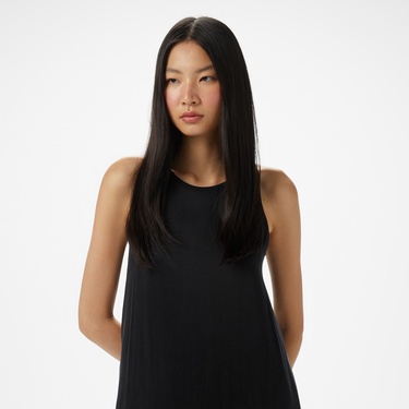  Brooks Brothers Arkası Metal Tokalı Maxi Boy Cupro Kadın Siyah Elbise