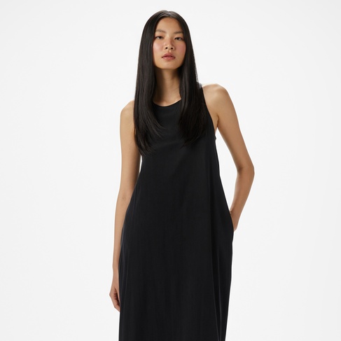  Brooks Brothers Arkası Metal Tokalı Maxi Boy Cupro Kadın Siyah Elbise