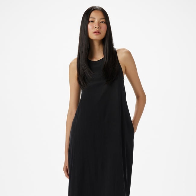  Brooks Brothers Arkası Metal Tokalı Maxi Boy Cupro Kadın Siyah Elbise