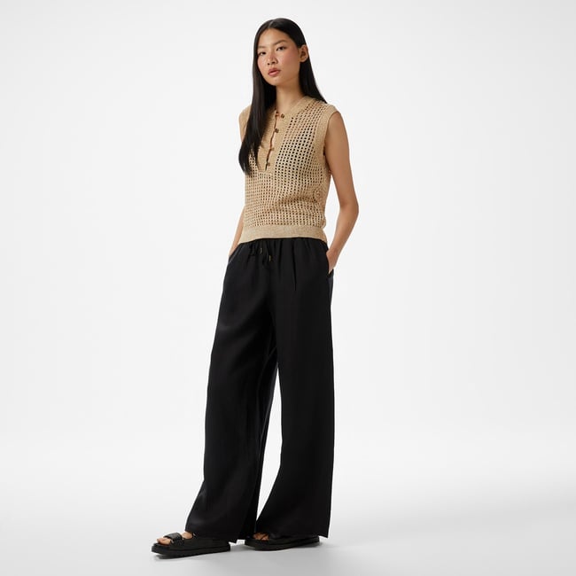  Brooks Brothers %100 Keten Beli Lastikli Kadın Siyah Pantolon