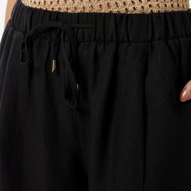  Brooks Brothers %100 Keten Beli Lastikli Kadın Siyah Pantolon