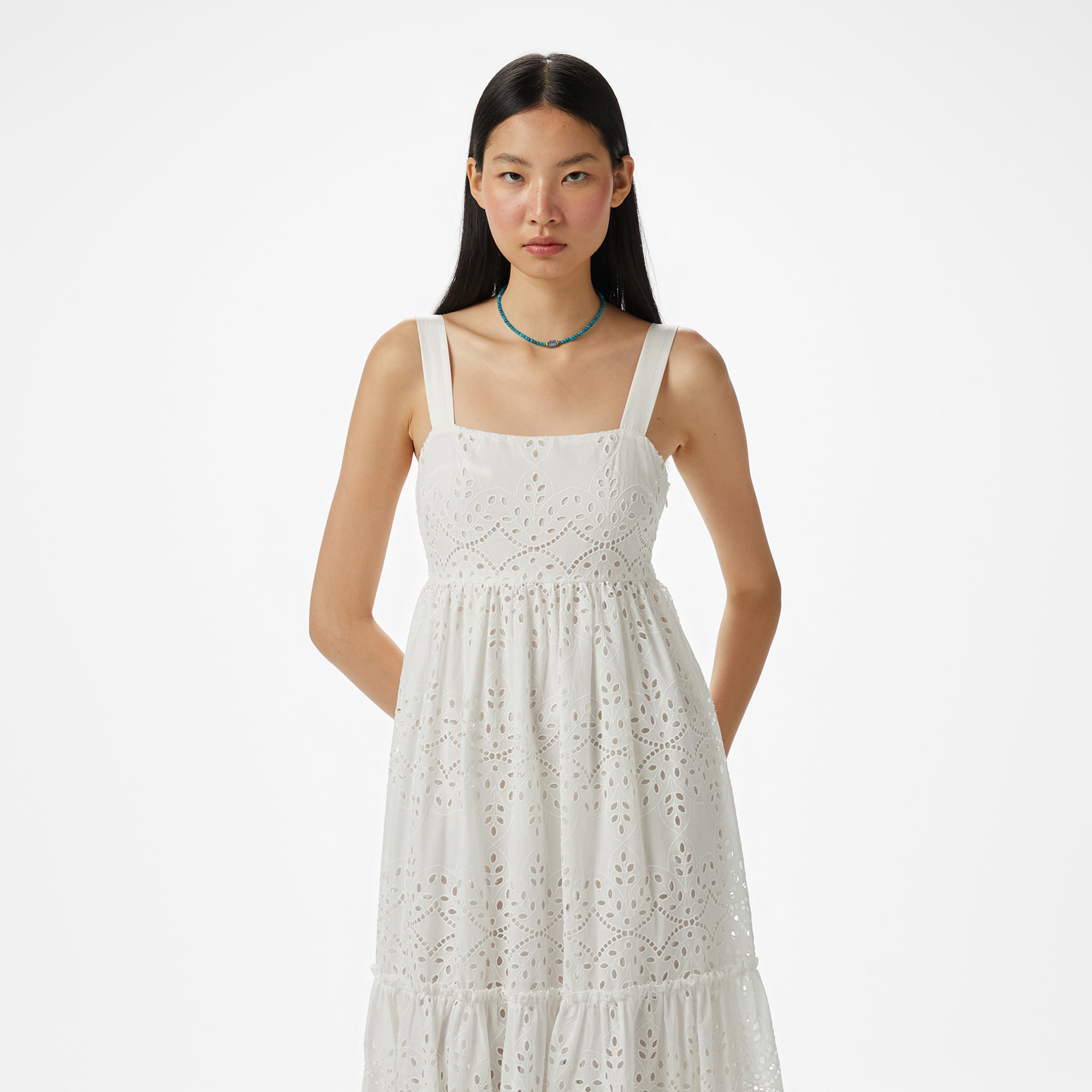  Brooks Brothers Askılı Brode Kadın Beyaz Elbise