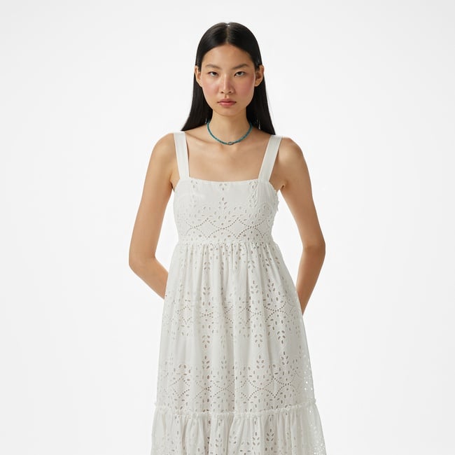  Brooks Brothers Askılı Brode Kadın Beyaz Elbise