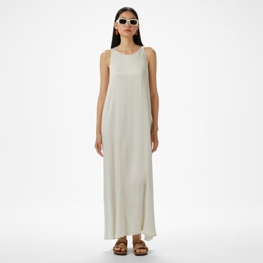  Brooks Brothers Arkası Metal Tokalı Maxi Boy Cupro Kadın Bej Elbise