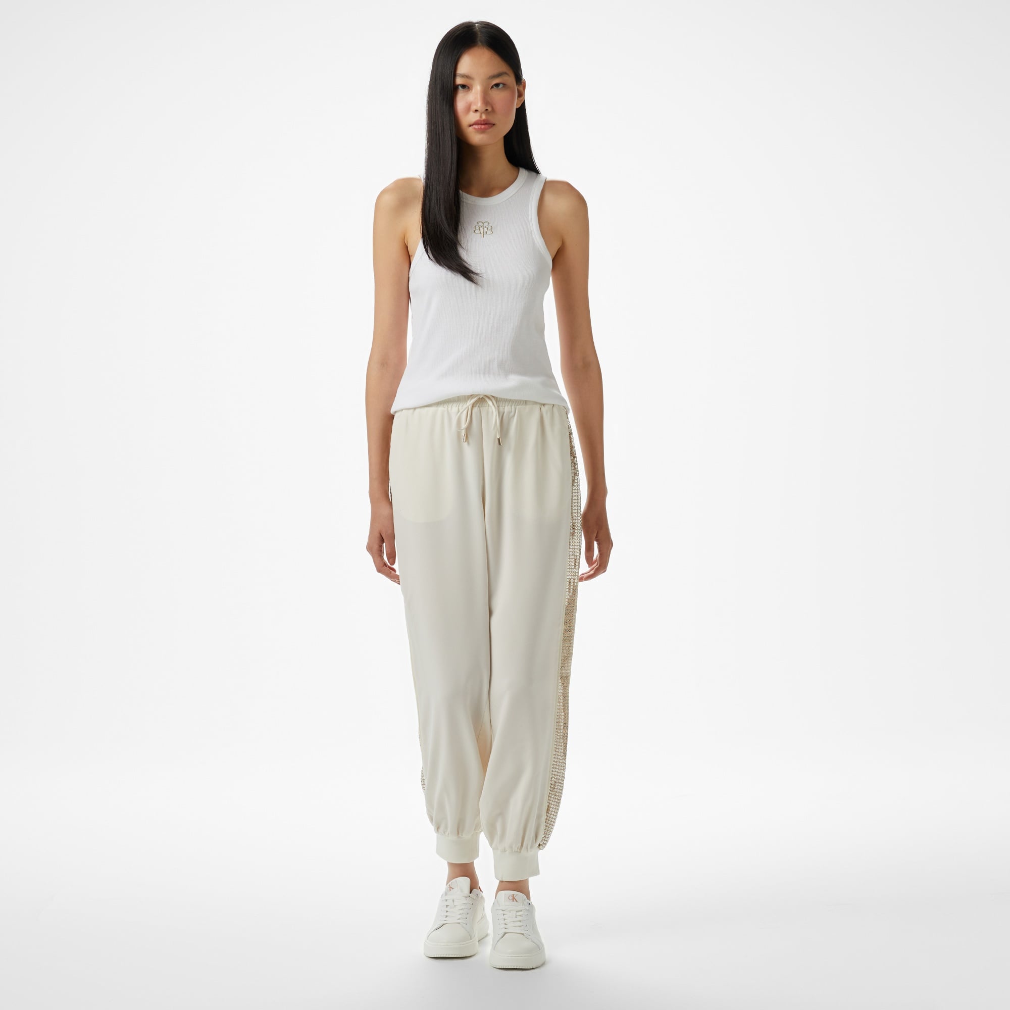 Brooks Brothers Palmiye Logo Nakışlı Kadın Beyaz Kolsuz T-Shirt