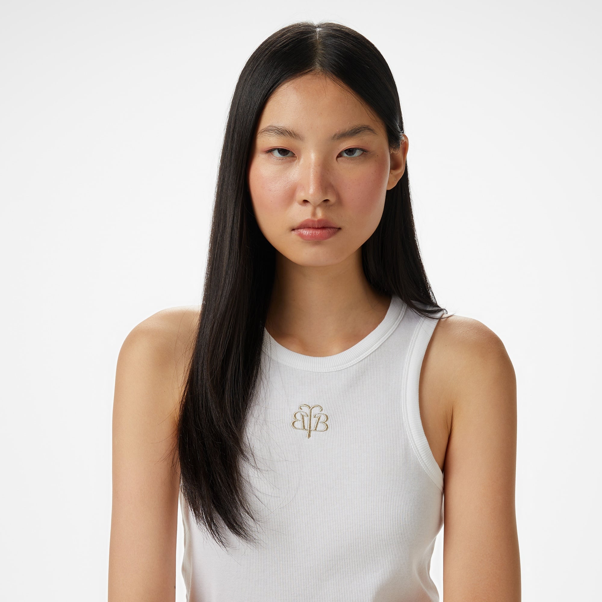 Brooks Brothers Palmiye Logo Nakışlı Kadın Beyaz Kolsuz T-Shirt