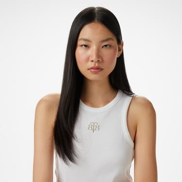  Brooks Brothers Palmiye Logo Nakışlı Kadın Beyaz Kolsuz T-Shirt