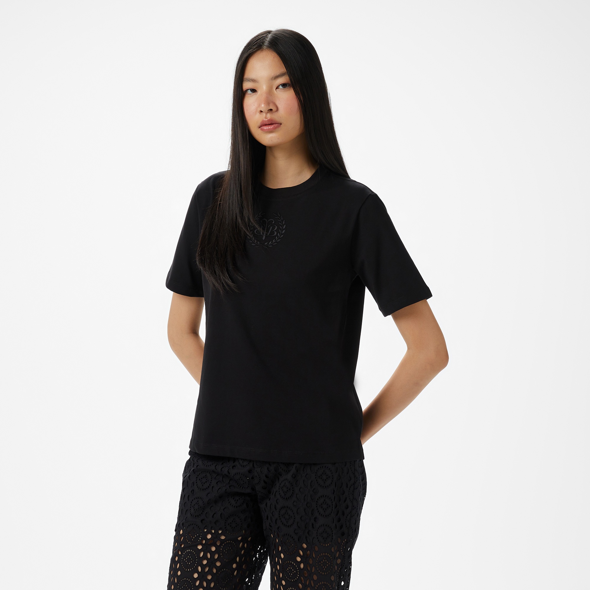 Brooks Brothers Önü Bb Nakışlı Kadın Siyah T-Shirt