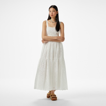  Brooks Brothers Askılı Brode Kadın Beyaz Elbise