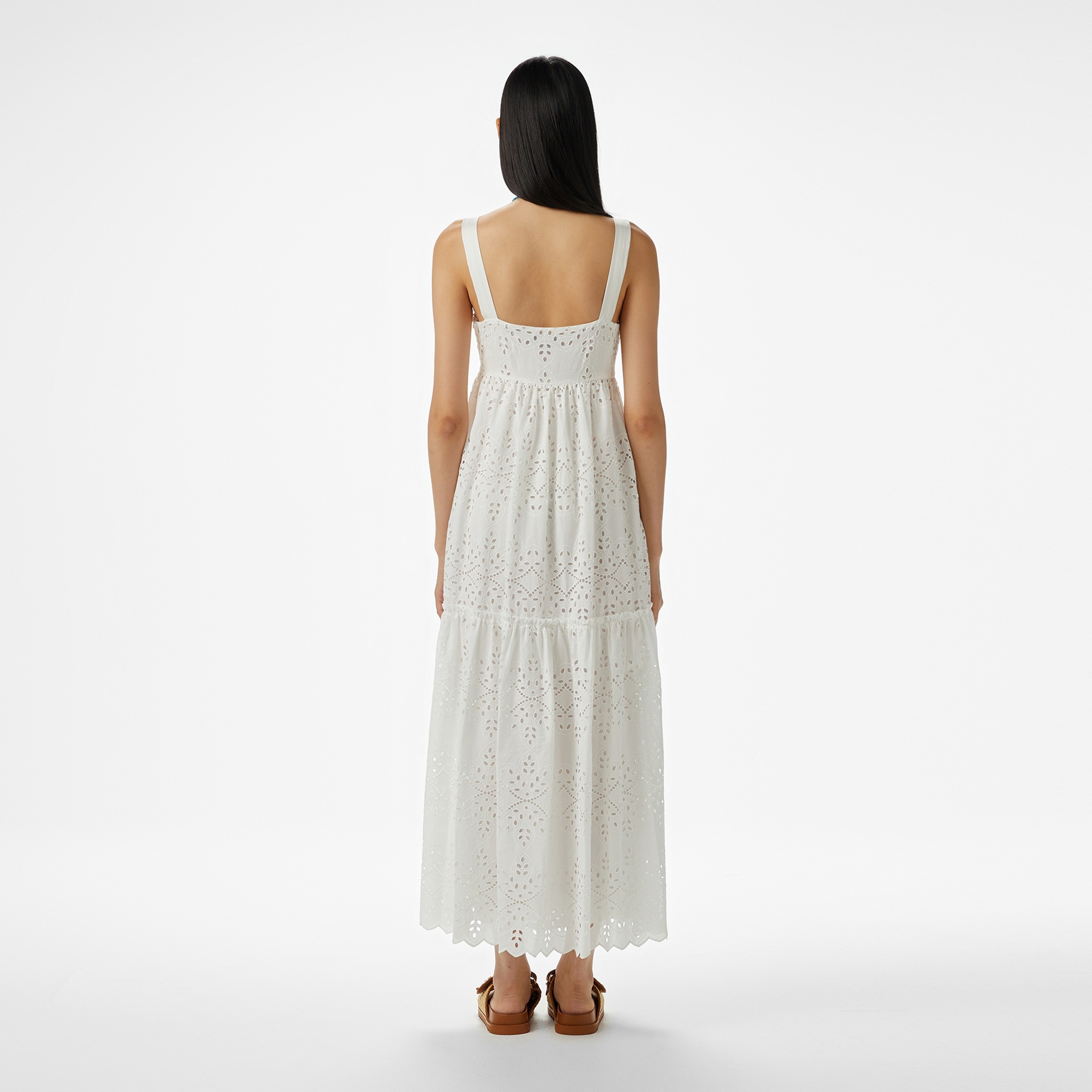 Brooks Brothers Askılı Brode Kadın Beyaz Elbise