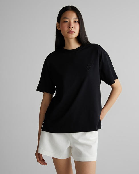  GANT Kadın Siyah Bisiklet Yaka Logolu T-Shirt