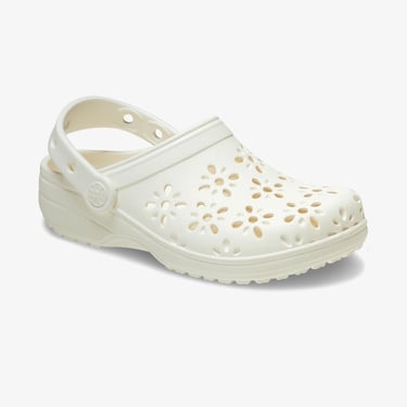  Crocs Classic Floral Cut Out Clog Kadın Krem Terlik