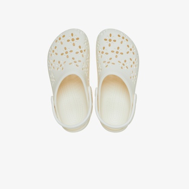  Crocs Classic Floral Cut Out Clog Kadın Krem Terlik