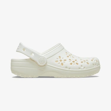  Crocs Classic Floral Cut Out Clog Kadın Krem Terlik