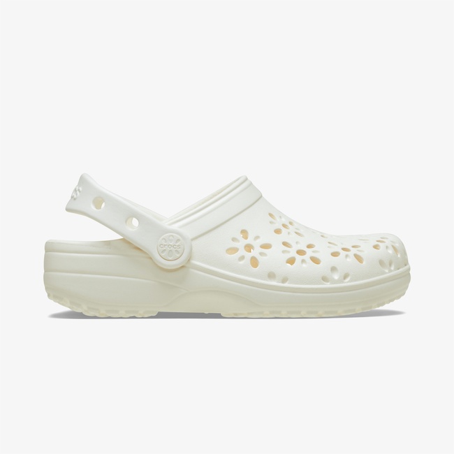  Crocs Classic Floral Cut Out Clog Kadın Krem Terlik