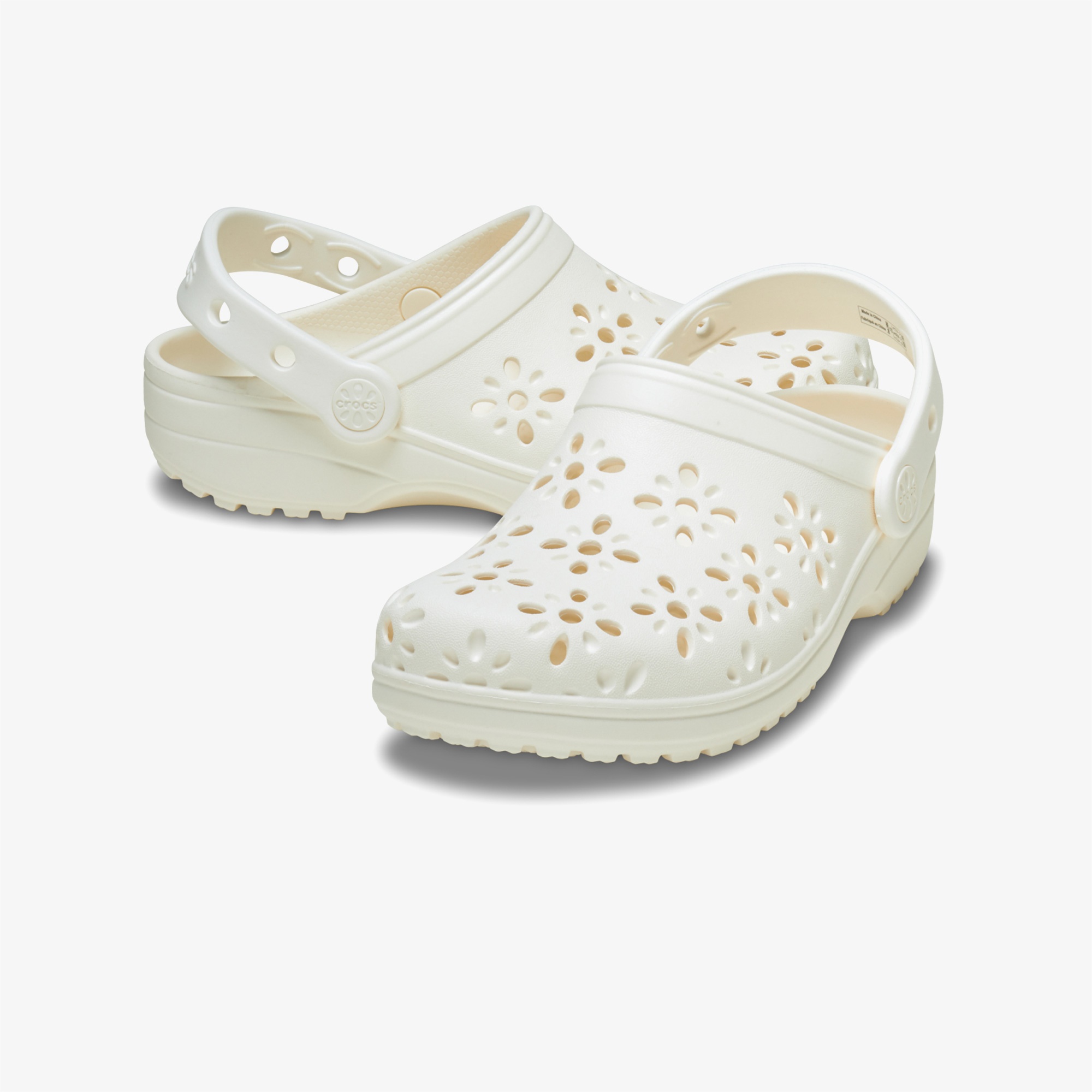 Crocs Classic Floral Cut Out Clog Kadın Krem Terlik