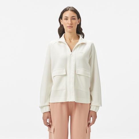  Lacoste Kadın Loose Fit Fermuarlı Beyaz Sweatshirt