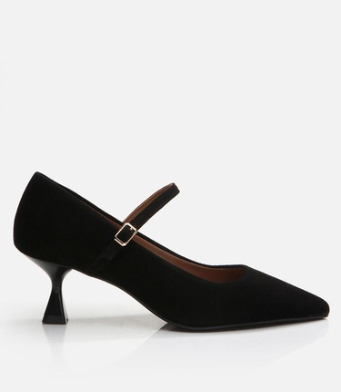 Kadın Deri Mary Jane Siyah Stiletto