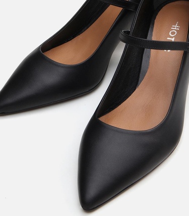  Kadın Deri Mary Jane Siyah Stiletto