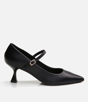  Kadın Deri Mary Jane Siyah Stiletto