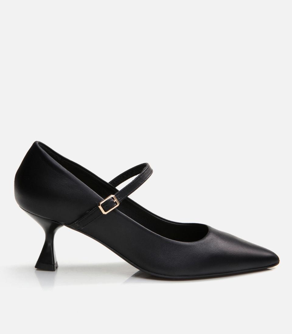  Kadın Deri Mary Jane Siyah Stiletto