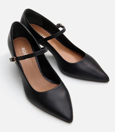  Kadın Deri Mary Jane Siyah Stiletto