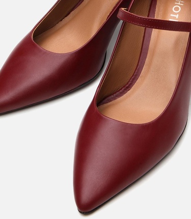  Kadın Deri Mary Jane Bordo Stiletto