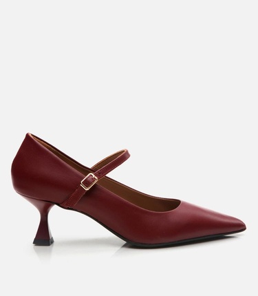  Kadın Deri Mary Jane Bordo Stiletto