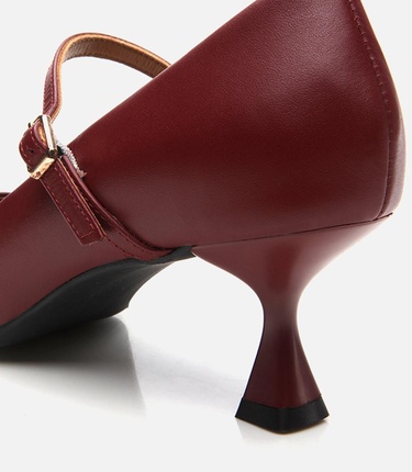  Kadın Deri Mary Jane Bordo Stiletto