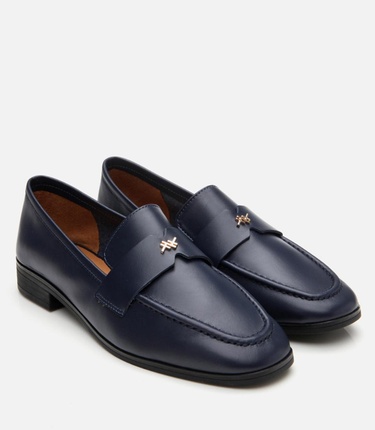  Kadın Deri Lacivert Esnek Tabanlı Klasik Loafer