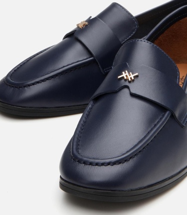  Kadın Deri Lacivert Esnek Tabanlı Klasik Loafer