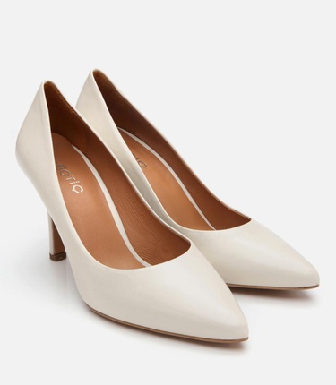  Kadın Deri Ekru Yüksek Topuklu Stiletto