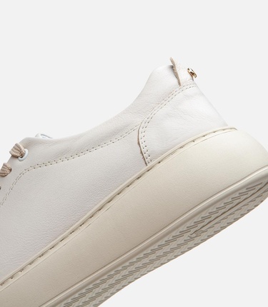  Kadın Deri Bej Kalın Tabanlı Spor Ayakkabı